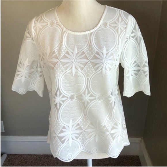 Main Strip Off White Sheer Knit Pattern Blouse - Picture 2 of 10